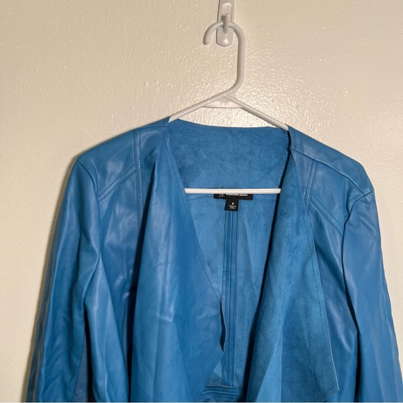 INC International Concepts Vegan Leather Draped Front Jacket Blue M - Picture 3 of 13